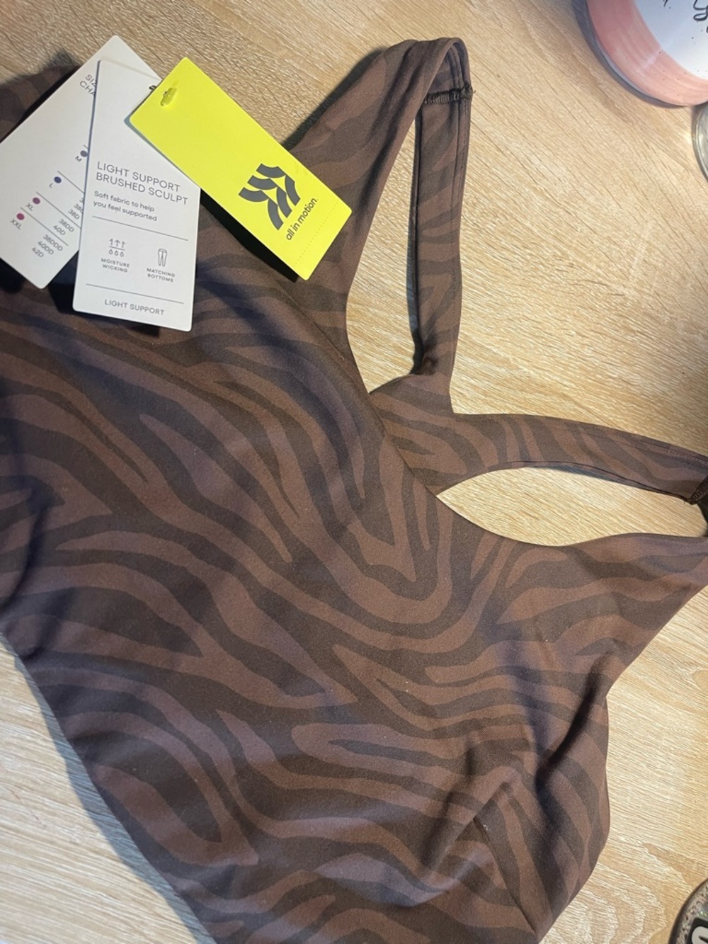 Womens XL Brown Zebra Print Light Support Pullover Bra (B)